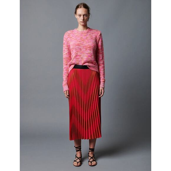 NWT Le Superbe Red Pleated Chevron Skirt, Long, Elastic Waist, Women’s Size M - Picture 2 of 8